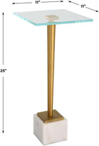 Miri Accent Table | Brass Plated and Tempered Glass Top with White Marble Base (11 in. W x 25 in. H)