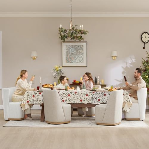 CHITA Upholstered Rolling Dining Chair on Casters Set of 4, Oatmeal | FSC Certified Modern Fabric Dining Chair with Casters, Boucle Dining Chairs for Reading Room Kitchen Dining Room