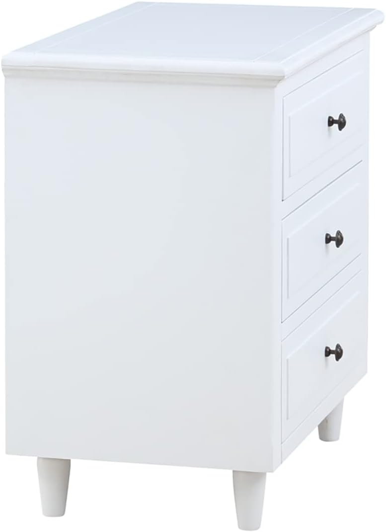 3-Drawer Nightstand for Bedroom, Storage Wood Cabinet, Simple Bedside Table, Living Room Sofa Side Table, Telephone Table, Easy-Pull Metal Glides, No Assembly Required, Long-Lasting, White