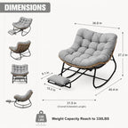 Oversized Rocking Chair with Zero-Gravity Foot Rest & Ottoman, Comfy Lounge Chair for Patio, Porch, Balcony, Indoor Reading Nook, Big Cozy Chaise Chair for Outdoor & Home Use, Grey
