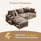 WorthFurni 110” Cloud Sectional Couches for Living Room, Modular Sectional Sofa with Deep Seat, Convertible L-Shape Couch with Storage Ottoman for Bedroom Apartment, Chenille (Brown)