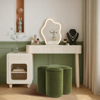 Zesthouse Flower Pouf Ottomans Foot Rest Set of 2, Velvet Fabric Poofy Ottomans Footstool for Sofa Couch, Modern Living Room Stool Seats for Hallway, Cute Square Vanity Stools for Bedroom Dorm, Green