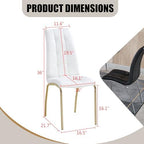 Faux Leather Dining Chairs - Set of 4, Modern White Dining Room Chairs with Gold Metal Legs and Ergonomic Backrest, Upholstered for Kitchen and Living Room