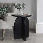 Oakrain End Table with Pedestal, Wood Side Table Bedside Sofa Couch, Modern Nightstand for Bedroom, Small Round Coffee Table for Living Room Office Balcony, Black