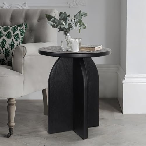 Oakrain End Table with Pedestal, Wood Side Table Bedside Sofa Couch, Modern Nightstand for Bedroom, Small Round Coffee Table for Living Room Office Balcony, Black