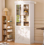 ivaniti 71" Tall Farmhouse Kitchen Pantry, Rustic Large Storage Cabinet with Glass Doors, Adjustable Shelves, Wood Versatile Hutch Cabinet for Dining Room, Living Room, White 2 Pcs