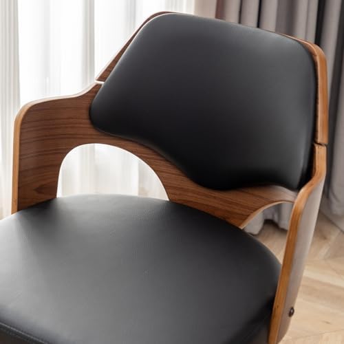 MEKLIBA Swivel Bar Stools Set of 2,30 Inch Bar Height Bar Stools,Upholstered Bar Chair with Bamboo Legs,Low Back Bar Stool for Kitchen Island (Black-PU)