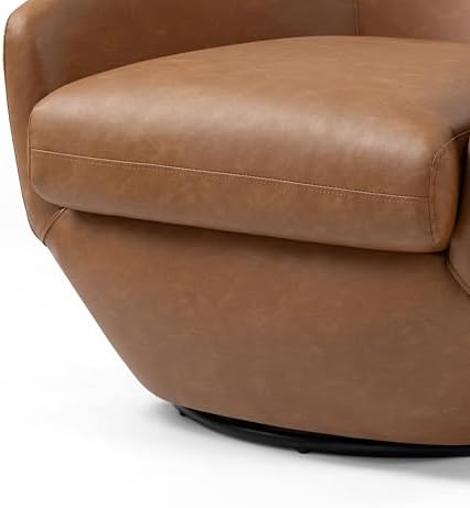 360° Swivel Barrel Accent Chair, PU Leather Upholstered Club Armchair for Living Room, Modern Round Arm Chair Single Sofa Bedroom Reading Seating (Brown)