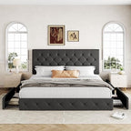 Allewie King Size Storage Bed Frame with 4 Underbed Drawers, Dark Grey