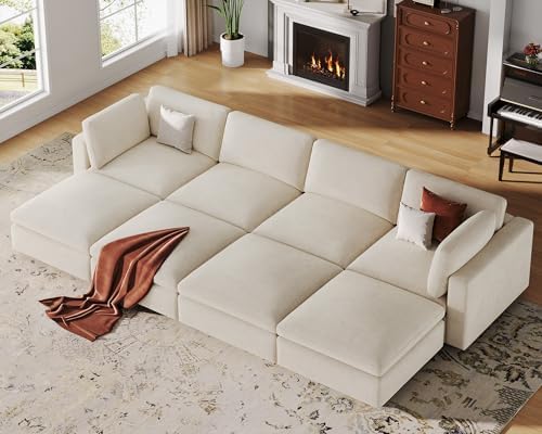 VANOMi Large Modular Sectional Sofa Bed, Comfy Couch Sleeper Ottoman, Beige | Convertible,Washable,Removable Cover,Modern,Comfortable