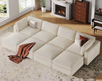 VANOMi Large Modular Sectional Sofa Bed, Comfy Couch Sleeper Ottoman, Beige | Convertible,Washable,Removable Cover,Modern,Comfortable