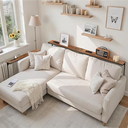 Keelian 78 inch Behind Couch Table with Outlets Sofa Table Rustic Brown | Adjustable Height(25"-37"),Skinny Couch Shelf with Charging Station,Long Entryway Tables for Living Room