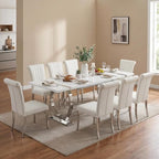 ACEDÉCOR Dining Chairs, White Leather Dining Chairs Set of 6, Upholstered Kitchen Room Chairs with Silver Stainless Steel Legs