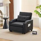 VINGLI Convertible Sleeper Chair Bed, Pull Out Sofa Couch for Living Room | Black 3-in-1 Sofa Bed, Faux Leather Recliner with Adjustable Back, USB Port, Cup Holder, Side Pocket for Small Space, Office