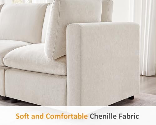 VANOMi Large Modular Sectional Sofa Bed, Comfy Couch Sleeper Ottoman, Beige | Convertible,Washable,Removable Cover,Modern,Comfortable
