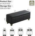 WUTUTUEE 41" Faux Leather Storage Ottoman, Stitch Tufted Rectangle Upholstered End of Bed Storage Bench, Entryway Large Couch Ottoman with Wooden Legs, Dark Black