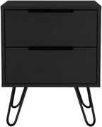 2 Nightstand, Hairpin Legs, Two Drawers, Black,for Small Spaces