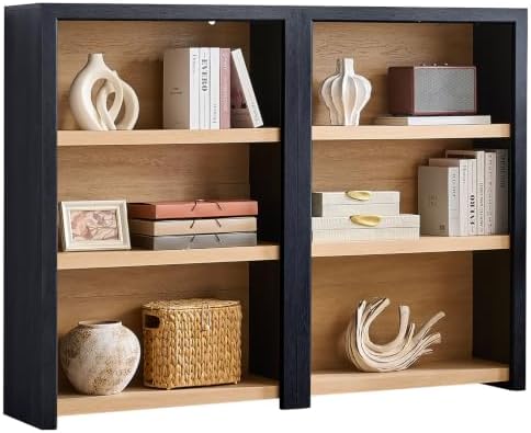 Book Shelf, 3-Tier Bookshelf with Adjustable Shelves,Free Standing Modern 48'' Tall Bookcase with Open Display Storage,Floor Vintage Bookshelves for Living,Office (2, Gray Black / Natural, 3-Tier)
