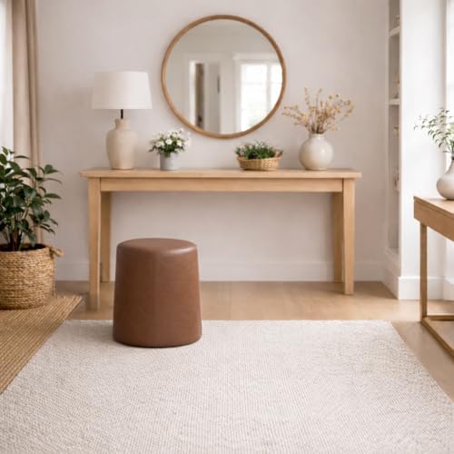 Spatial Order Faux Leather Organic Shape Ottoman (No Lid, Seat Only) | HomePop Home Décor | Round Pouf Foot Rest – Chestnut Faux Leather Faux Leather