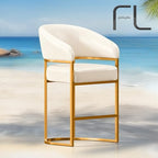 Modern Counter Height Bar Stools,Bar Stools Set of 3,PU Leather Upholstered Barrel Barstools with Backs,26" Kitchen Island Chairs,Metal Gold Frames,Support 480 LBS,Beige White Leather