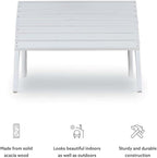 Outdoor Ottoman, Solid Wood and Acacia, White Finish, 21.6" W x 21.06" D x 13.7" H, Sturdy Transitional Patio Footrest, Ideal for Adirondack Chair or Outdoor Furniture Use