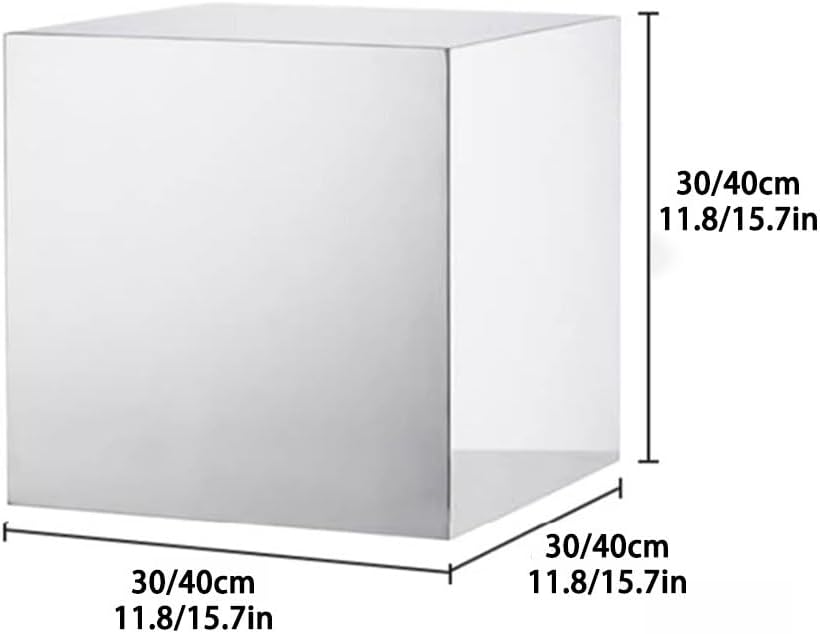 Modern End Table, Mirrored Acrylic Side Table, Cube Coffee Table, Product Photography Props, Simple Bedside Table, Small Accent Table for Living Room, Bedroom(Silver,30cm-11.8in)
