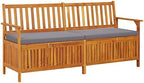 67 Inch Outdoor Storage Bench with Cushion, Solid Acacia Wood Black and Brown Patio Seat for Three, Modern Garden Storage Box for Cushions and Tools