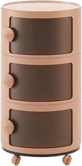 Modern 3/4 Tier Round Bedside Table with Wheels, Stackable Nightstand, Compact Space-Saving Side Table for Bedroom or Living Room(Pink,14.2''W*28''H)