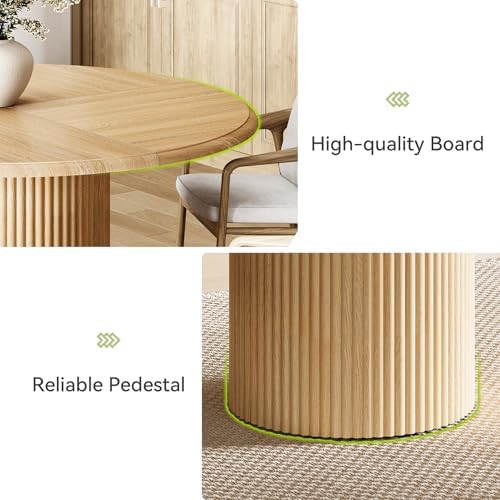 LITTLE TREE 47 Inches Round Dining Table for 4, Farmhouse Natural Wooden Dining Room Table with Heavy Duty Fluted Pedestal, Large Circle Kitchen Dinner Table for Dining Room, Living Room (Table Only)