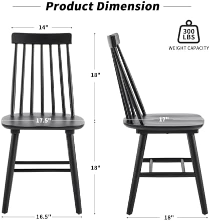 Black Wood Dining Chairs Set of 6, Windsor Farmhouse | Spindle Back, Solid Wood, Farmhouse Style, for Kitchen & Dining Room, Easy Assembly, Set of 6 Black, Country Decor
