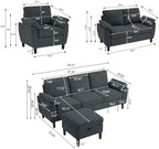3 Pieces Sectional Sofa Set, 79" Modern L Shaped Couch & 57" Loveseat & 35" Accent Chair, Linen Upholstered Sofa Set with Movable Ottoman, Couches for Living Room, Apartment, Dark Grey