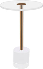 Modern Side Table with Cylindrical Base, Clear Acrylic End Table, Brushed Brass Metal Side Table for Office Living Room and Bedroom (Medium Round Base)