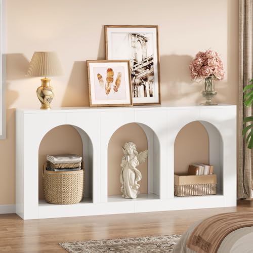 Tribesigns 70.9" White Console Table with Storage, Wood Entryway Entry Table with 3 Arched Shelves for Foyer, Hallway, Living Room, Behind Couch Sofa, Narrow Long