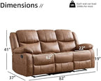 EBELLO Faux Leather Manual Reclining Sofa, Mid-Century Modern Overstuffed Armrest 3 Seat Recliner Sofa, Reclining Couch for Living Room, Meeting Room, Brown (3 Seat Sofa)