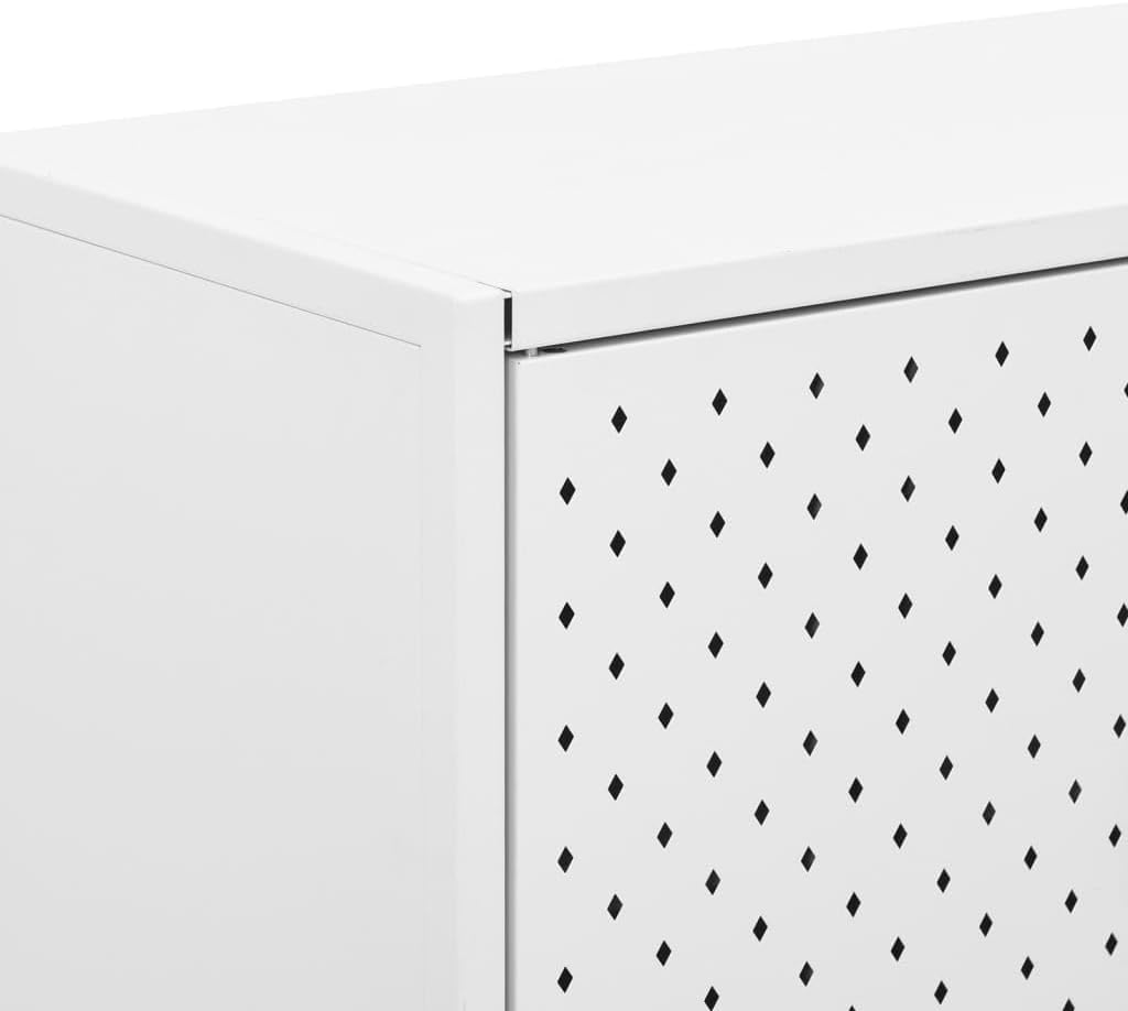White Steel Sideboard with Adjustable Levelers, Modern Rectangular Storage Cabinet for Living Room and Dining Room, Sleek Design with Single Shelf, Sturdy Powder-Coated Steel