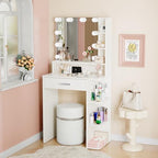 Makeup Vanity Desk with Mirror and Lights, 26.4”Small Vanity Mirror with Lights with Large Drawer and 6 Level Storage, White Vanity with Large Led Mirror with 3 Color Lighting Modes (White)