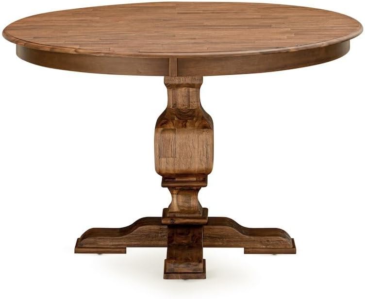 Furnifact Round Dining Table, Sandblasting Antique Walnut Wood Pedestal Table, Rustic Home Kitchen Nook Furniture