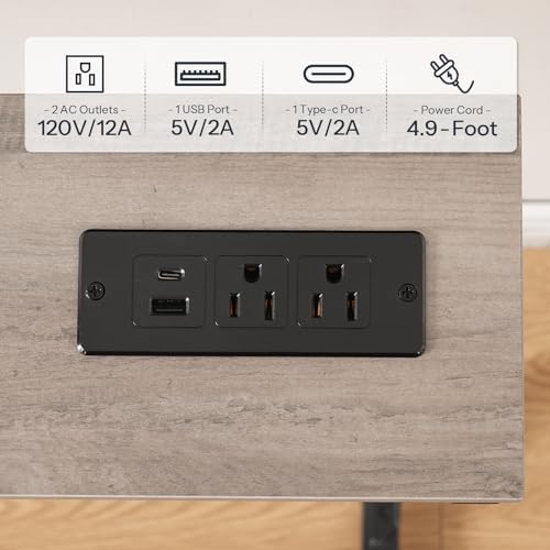 HOOBRO Narrow Console Table with Charging Station, Adjustable Height Sofa Table (25''-32.9''), Slim Behind Couch Table for Small Spaces, Entryway, Living Room, 39.4" Greige BG95UXG01