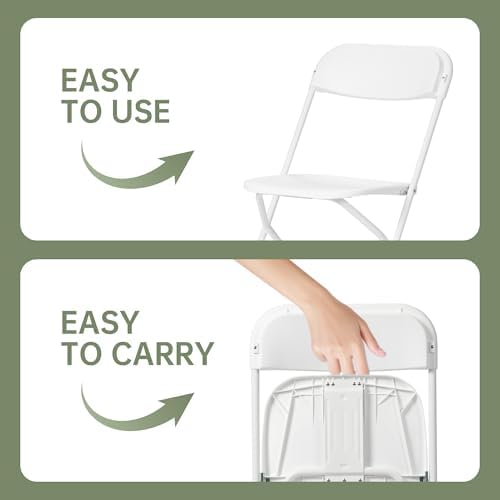 100 PCS Plastic Folding Chair, Portable Commercial Chair, Heavy-Duty Plastic Folding Chairs, Folding Chair with 350 LB Capacity for Wedding Party Outdoor Indoor White
