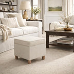 Homepop Home Decor | K7342-F2067 | Classic Square Storage Ottoman with Lift Off Lid | Ottoman with Storage for Living Room & Bedroom, Cream Woven