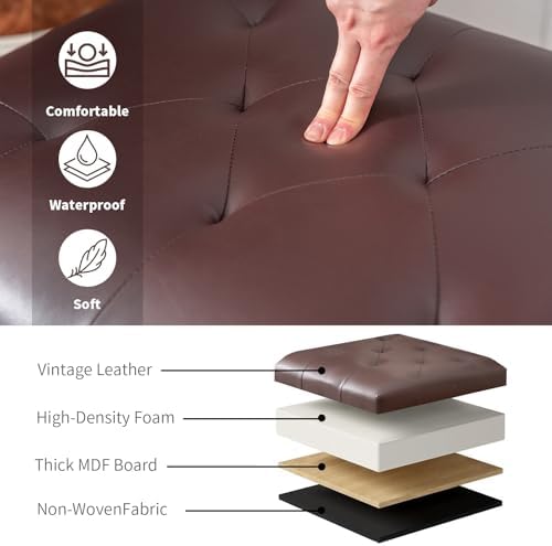 Joveco Faux Leather Storage Ottoman Bench Rectangle 24 Inch Foot Rest Ottomans (Brown)