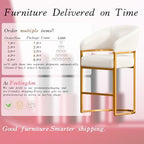 Modern Counter Height Bar Stools,Bar Stools Set of 3,PU Leather Upholstered Barrel Barstools with Backs,26" Kitchen Island Chairs,Metal Gold Frames,Support 480 LBS,Beige White Leather