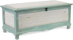 Pemberly Row Shabby-Chic Wood Bench Chest, Seafoam Green & Off White Finish, Cushioned Seat with Hinged Lift-Up Storage, Handcrafted Bedroom or Entryway Seating Organizer, Fully Assembled
