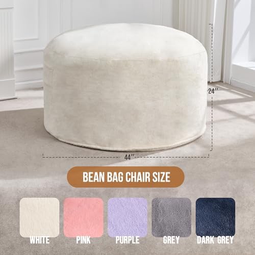 Hobestluk Adult Bean Bag Chair 4FT Large Lounger with Plush Cover, White | Memory Foam Filled, Removable and Washable Cover, Portable Handle, Relaxing, Reading, Large, Skin-Friendly Plush Faux Fur