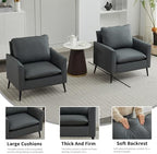 YISHENG Mid-Century Modern Living Room Accent Chairs Set of 2 - Oversized Faux Leather Armchairs with Removable Cushions & Metal Legs, Comfortable Sofas for Office/Lounge/Bedroom/Reception,Gray