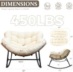 FINCATI 2 PCS Outdoor Rocking Chair, Oversized Papasan Rocking Chair | 450 Lbs Capacity, Large Size, PE Wicker Egg Rocker with Beige Thick Cushion, Cozy Padded Lounge Chair for Porch Garden