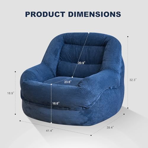 Giant Bean Bag Chair for Adults, Oversized Floor Lounge Chair with Armrests | Royal Blue, soft corduroy and resilient foam for living rooms, bedrooms, reading nooks, gaming rooms, movie nights, and pets