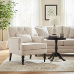 HUIMO Accent Chair, Tufted Upholstered Club Chair, Beige | Upholstered Fabric Armchairs, Button Tufted Reading Chairs for Living Room, Bedroom