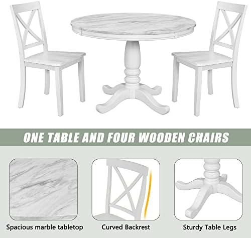 Harper & Bright Designs 5 Pieces Dining Table and Chairs Set for 4 Persons, Kitchen Room Solid Wood Table with 4 Chairs