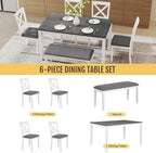 Zevemomo 6-Piece Solid Wood Dining Table Set, Wooden Legs, White | Including 1 Dining Table, 4 Upholstered Chairs and 1 Bench, Wooden Legs Dining Table Set for Dining Room, Kitchen, Restaurant